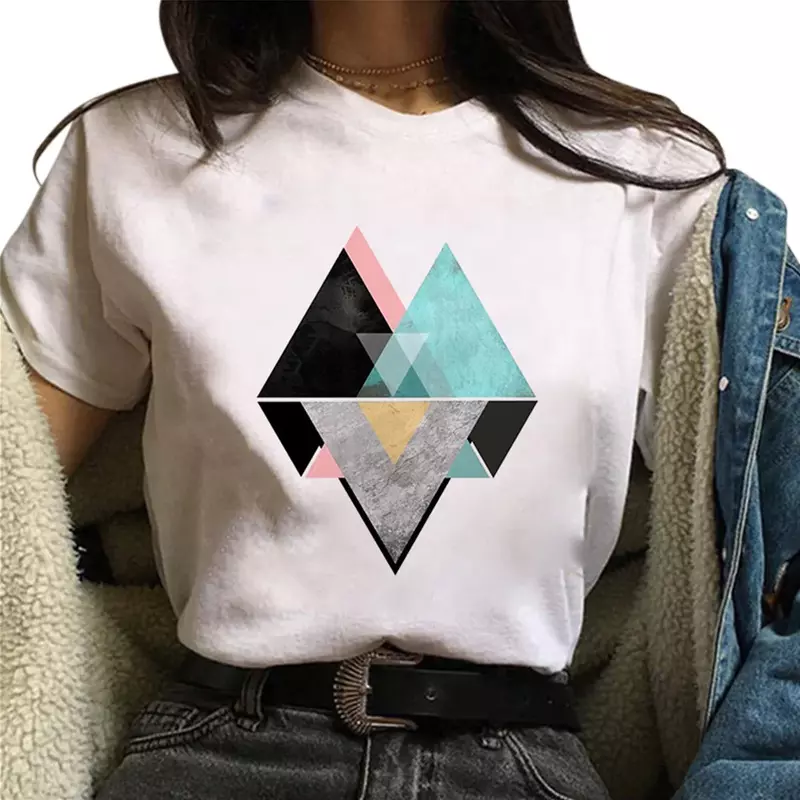 E25 Mooie Geometrie Bedrukte Grafische T-Shirt Tops T-Shirts Met Korte Mouwen