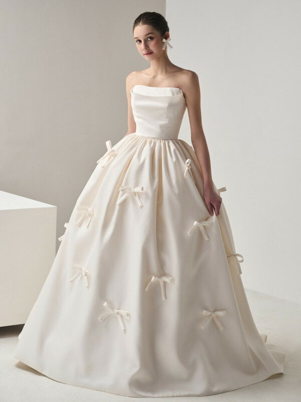 SHUIYUN satin wedding dress new minimalist strapless slimming princess fluffy skirt bride's wedding dress