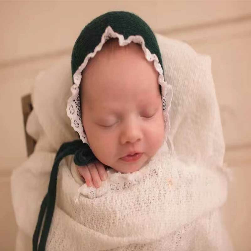 Algodão laço malha chapéu para o bebé, fotografia prop recém-nascido, cocar, foto studio shoot acessórios