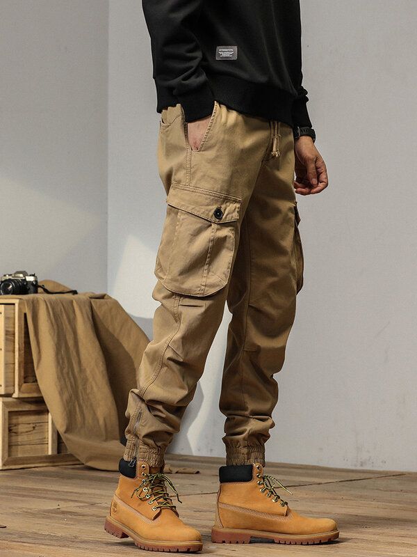 Wiosenne letnie spodnie z nogawkami solidne spodnie Cargo męskie Streetwear z wieloma kieszeniami biegacze Slim Fit spodnie do pracy Casual Cotton spodnie taktyczne