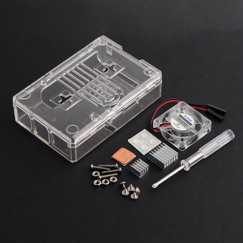 Transparent Case with Heat Sink Cooling Fan for Raspberry PI 3B 3B+