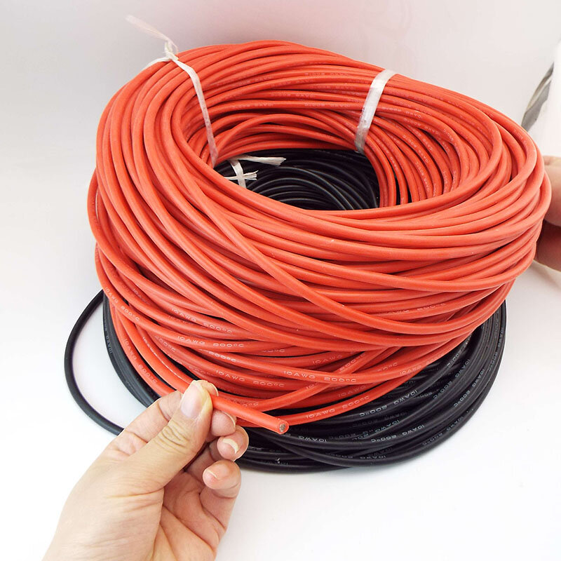 10M Black Red Color Heat-resistant Soft Electrical Silicone Wire Copper Cable Battery Connector 18 20 22 24 26 28 30 AWG J17