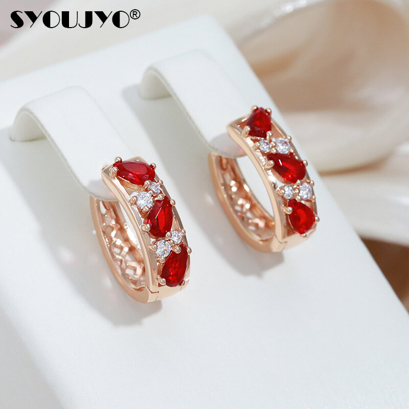 SYOUJYO orecchini pendenti con zirconi cubici rossi per le donne Luxury 585 Color oro OL Crystal Jewelry Gifts