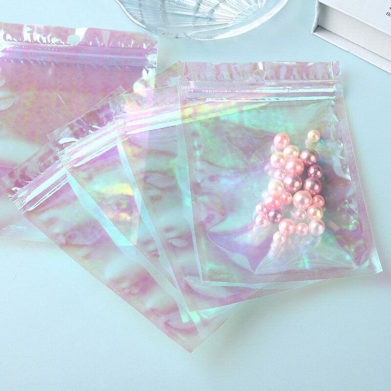 100 Stuks Bubble Mailerstranslucent Laser Zip Lock Bags Holografische Opbergtas Xmas Geschenkverpakking Sokken Handschoen Cosmetica Sieraden