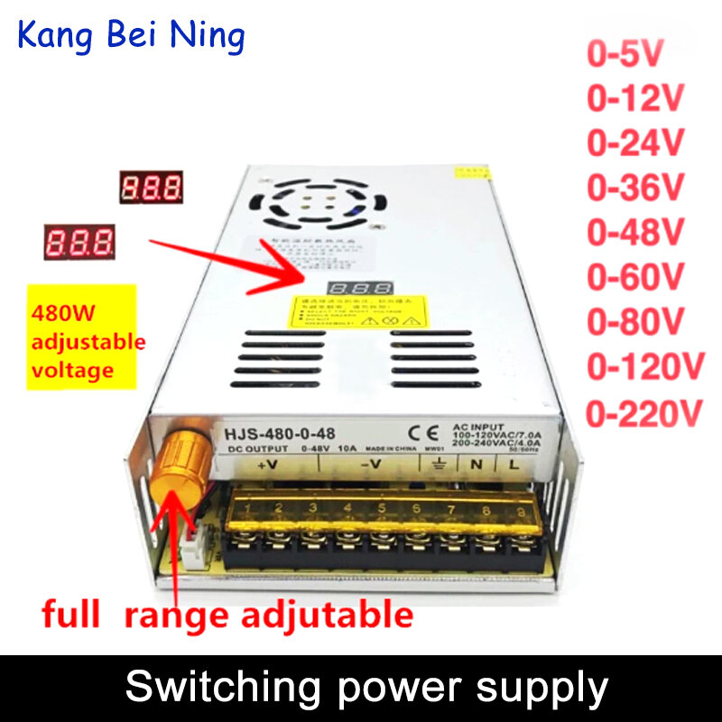 480W digital display switching power supply Adjustable voltage 0-5V 12V 24V 36V 48V 60v 80V 120v 220v 300V, 24v 20A, 48V 10a