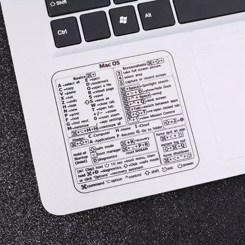 Pegatina de atajo de teclado para Mac OS, adhesivo transparente para PC, portátil, PC, pegatina de atajo de teclado de referencia para MacBook Air Pro