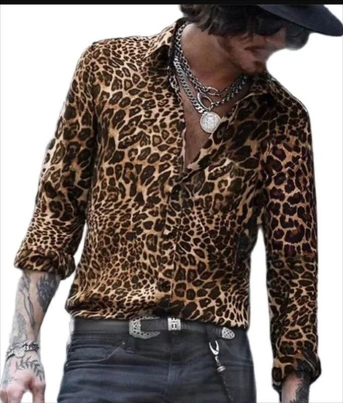 Модная роскошная мужская рубашка с принтом зебры, футболка с длинными рукавами и 3D-принтом леопарда, с лацканами, футболка большого размера
