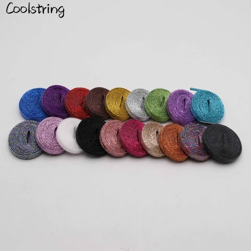 Coolstring Cool Flat Glitter Shoelaces Shiny Fashion Sparkly Shoe Laces Christmas Colors Chic Shimmering 7mm Metallic Bootlaces