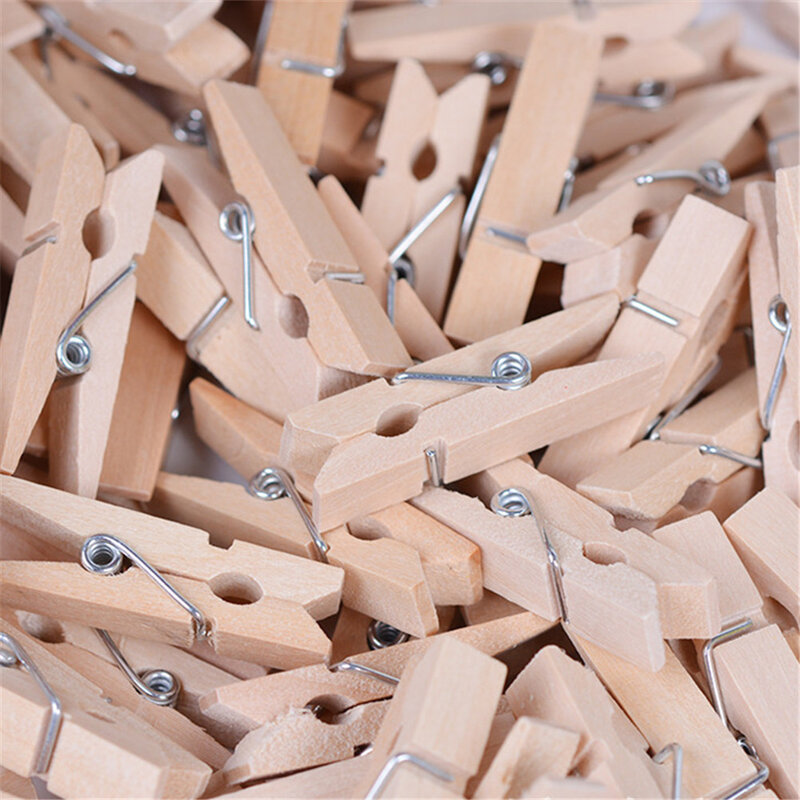 50Pcs Very Small Mine Size 25mm Mini Natural Wooden Clips for Photo Clips Clothespin Craft Decoration Clips Pegs
