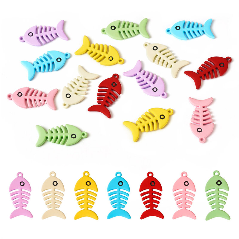 14Pcs Spray Painted Alloy Fishbone Shape Charms Pendants for DIY jewelry making bracelet necklace Crafts Decor 26x13x2mm