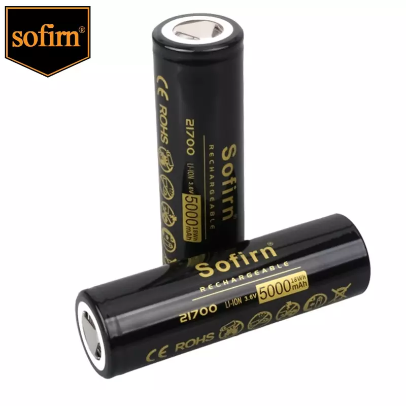 Sofirn 21700 배터리, 5000mAh, 플랫 헤드, 3.7V 48A, 10C 방전, HD 셀, 리튬 전체 용량