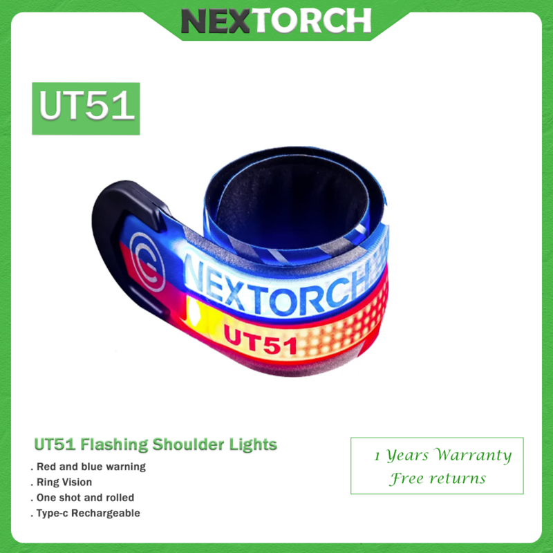 NEXTORCH-pulsera de advertencia LED UT51, luz roja y azul, para correr de noche, ciclismo al aire libre, anillo luminoso de 360 grados, tipo C