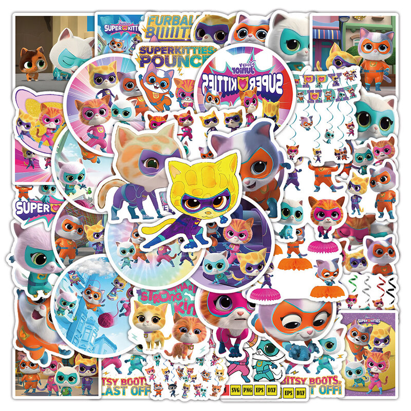 10/30/50pcs Anime Super Kitties Cartoon Stickers Decal for Kids Toys DIY Laptop Fridge Water Bottle Cute Vinyl Sticker Wholesale