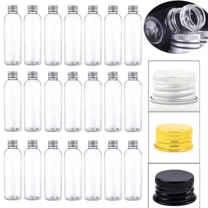 10Pcs 5ml-250ML Mini Plastic Bottle w/ Aluminum Screw Caps Portable Sample Vials Travel Cosmetic Containers for Lotion Creams