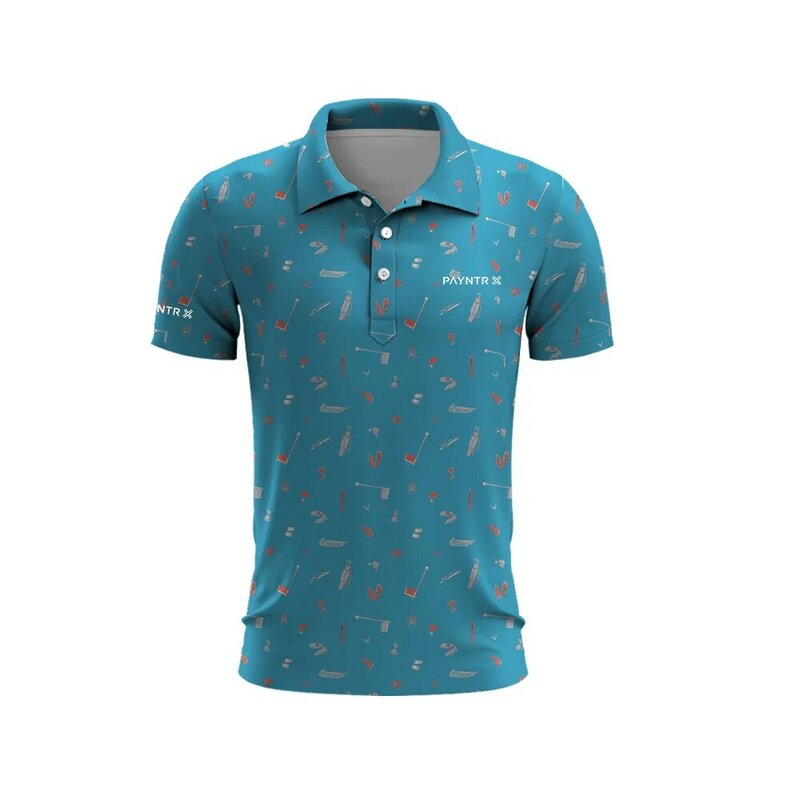 Męska odzież golfowa Trójkolorowy nadruk w paski Męska letnia koszulka golfowa Top Szybkoschnąca koszulka golfowa z guzikami Koszulka polo