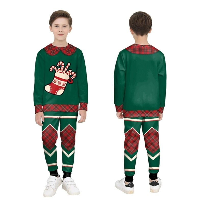 Strój ubrania świąteczne dla dzieci z długim rękawem sweter z okrągłym wycięciem na szyi sweter zestaw spodni Snowflake jelenia dla dzieci prezent na Halloween
