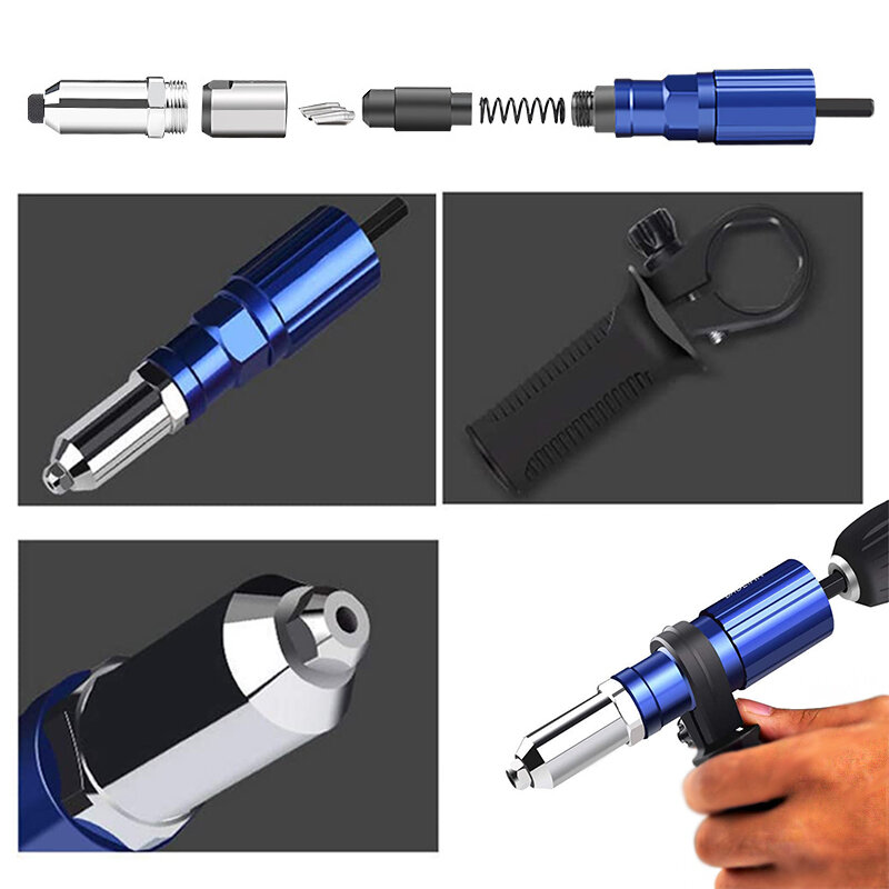 Adaptador de pistola de remachado eléctrico, herramienta de remachado inalámbrica para el hogar, tuerca de inserción, herramienta de remachado, adecuado para taladros eléctricos, 2,4mm-4,8mm