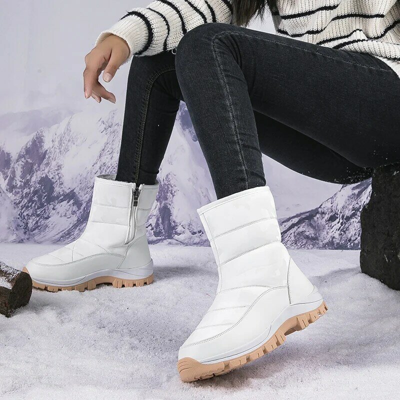 STRONGSHEN Women Snow Boots Mid-Calf Winter Warm Plush Shoes For Women Casual Watarproof Non-slip Platform  Ankle Botas Mujer