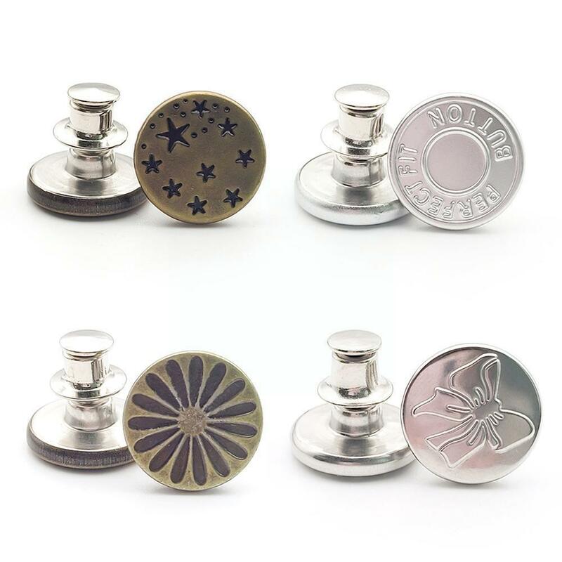 Detachable Jeans Buttons Adjustable Free Waist Retro Sewing No Screw Repair Button Pants Buckles Nail Send Metal Kit Tools F2J1