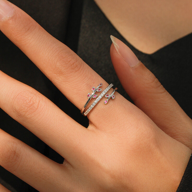 Ailmay padat 925 perak murni mode jimat daun berkilau CZ Cincin jari untuk wanita pertunangan pernikahan halus perhiasan wanita