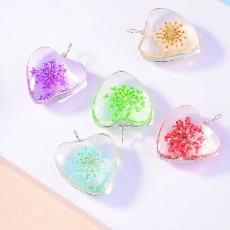 3pcs Clear Glass Heart-shaped Dried Flower Pendant DIY Jewelry Making Hand Craft Fine Jewelry