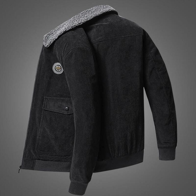 스타일리시 남성 코트, 단색, 세탁 가능, 카고 재킷, 방풍 턴다운 칼라 재킷