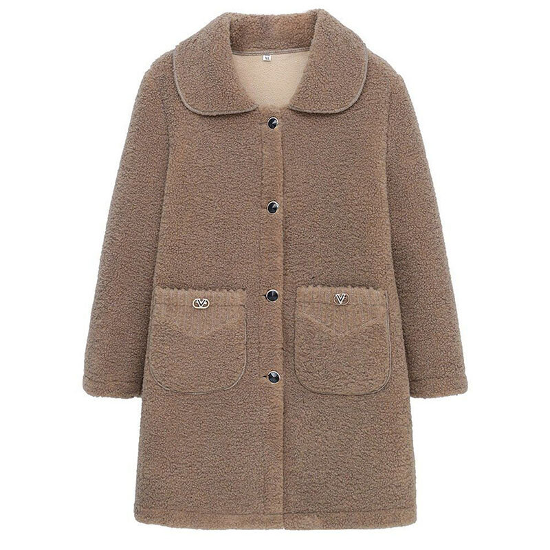 XL-6XL nuovo abbigliamento donna anziana di mezza età addensare imitazione cappotto di lana di agnello cappotto di velluto granulare di media lunghezza invernale della madre