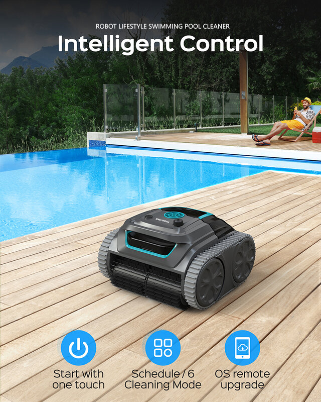 Беспроводной робот-очиститель для бассейна, перезаряжаемая литиевая батарея с управлением через приложение, 6400 мАч, планирование маршрута для плитки, ПВХ, мозаики, цемента