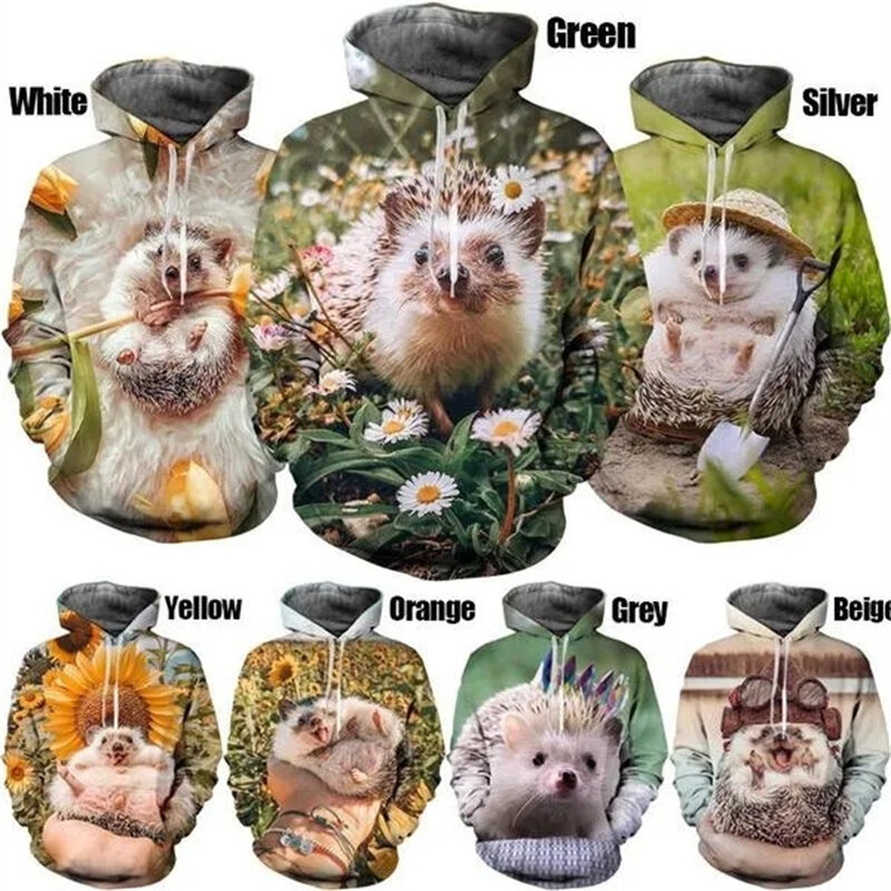 Unisex Cute Hedgehog 3d Printed Hoodies Casual Funny Animal Hooded Sweatshirt Long Sleeve Pullovers Leisure Breathable Hooded