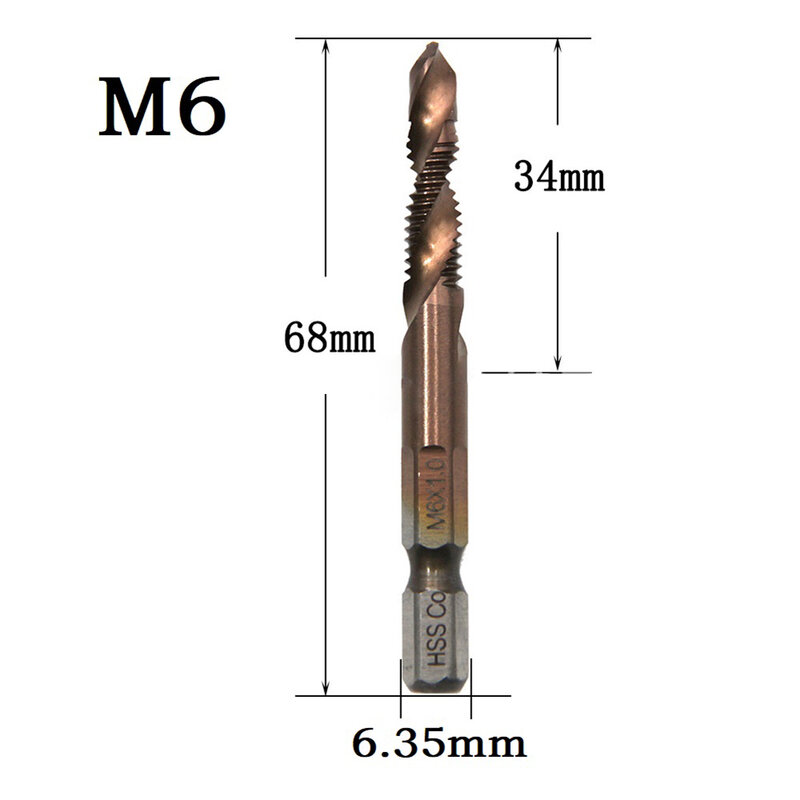 Wiertło do gwintowników do obróbki metalu HSS M35 Śruba sześciokątna Chwyt sześciokątny M10x1,5 M5x0,8 M8x1,25 Wiertło do gwintowników maszynowych