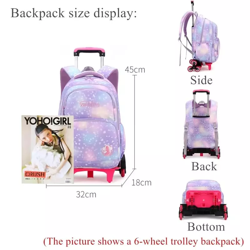 Детский рюкзак на колесиках для девочек, сумка на колесиках для студентов, милый школьный ранец на колесиках для девочек