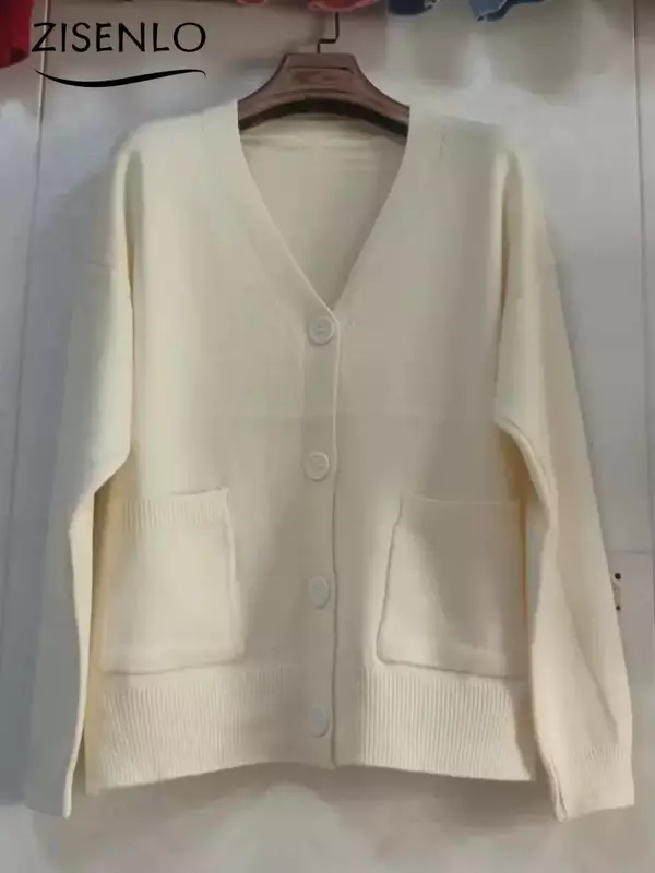 เสื้อสเวตเตอร์ถักคาร์ดิแกนแบบลำลองสีล้วนเสื้อโค้ทถักเสื้อกันหนาวไหมพรม MODE Korea สำหรับฤดูใบไม้ร่วง