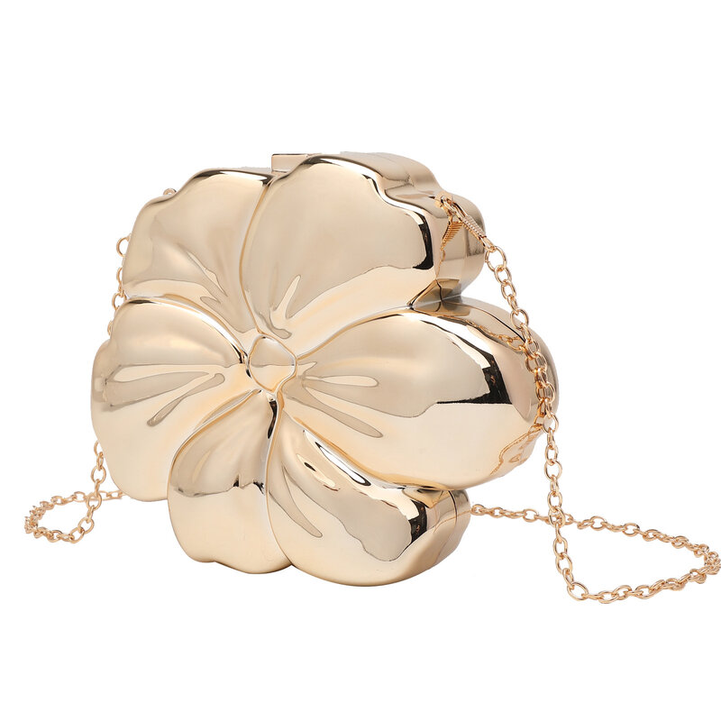 Модная женская сумка-клатч в форме цветка, металлическая сумка через плечо, роскошные вечерние дизайнерские кошельки 2024