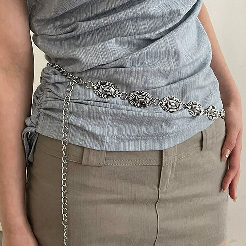 Cinturón de cadena de Metal bohemio para mujer, estilo étnico, versátil, Retro, suéter de moda, sello de cintura, accesorios de decoración corporal
