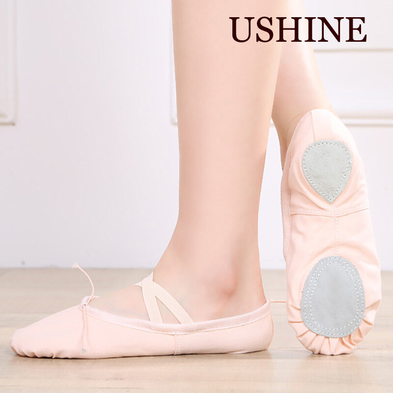 USHINE – chaussures de danse de Ballet en toile souple, chaussures professionnelles en cuir rouge, rose, blanc, noir, pour enfants, femmes