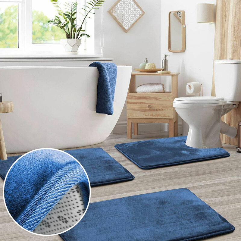 Tapetes de banho antiderrapantes de veludo, Tapete Super Macio, Conjunto de tapete confortável para banheiro, Tapete absorvente lavável, Tapete higiênico