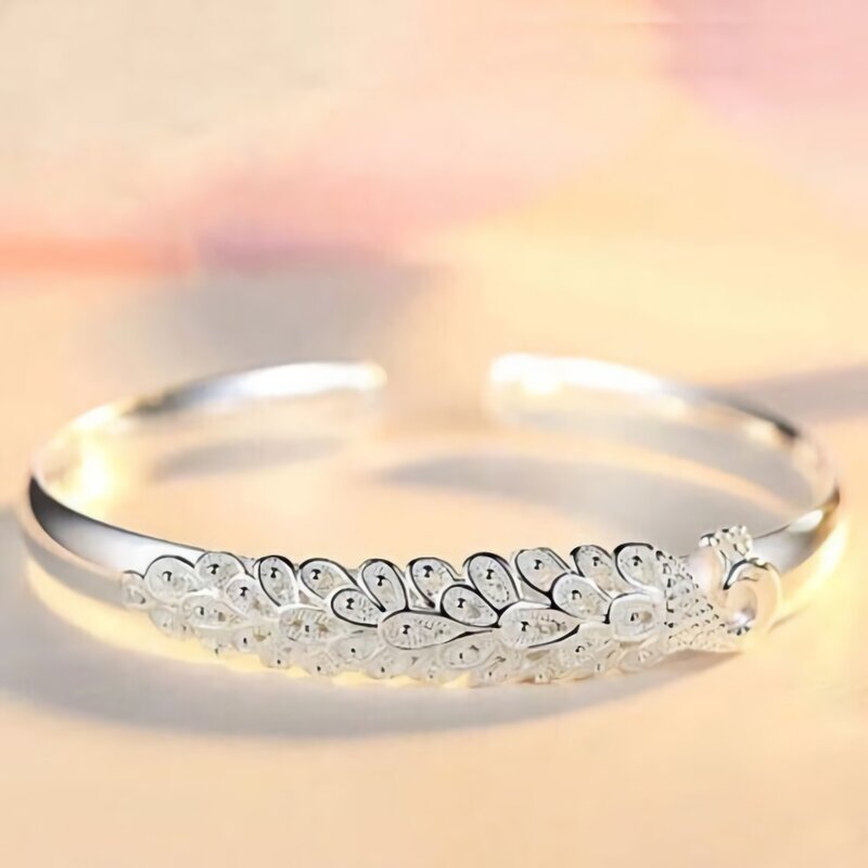 Nuovi braccialetti del braccialetto dello schermo di apertura del pavone elegante dell'argento sterlina 925 per il regalo dei monili degli accessori di nozze della festa di modo delle donne