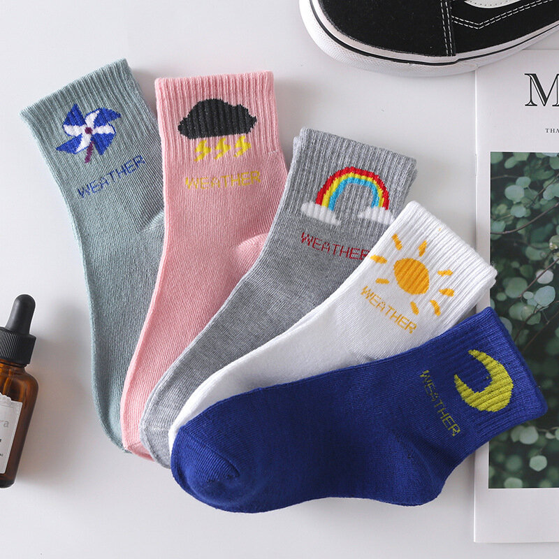 Socks Women's Spring/Summer Korean Edition Japanese Mid Length Jacquard Weather Socks Pattern Spot Sports Socks