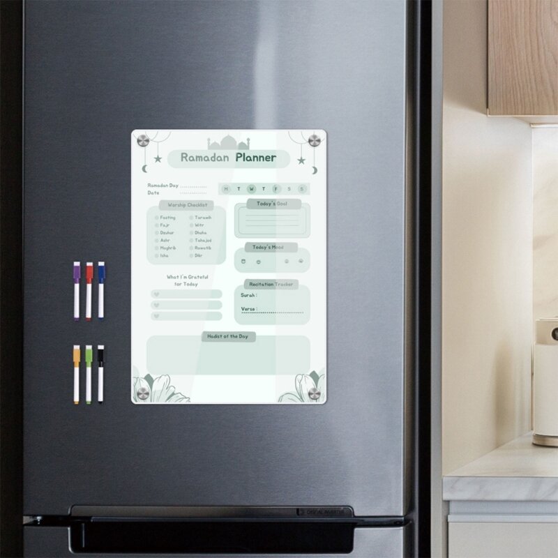 冷蔵庫用アクリル磁気カレンダー、ラマダンウィークリーカレンダーラマダン食事プランナーアクリル磁気冷蔵庫メモボードH7EC