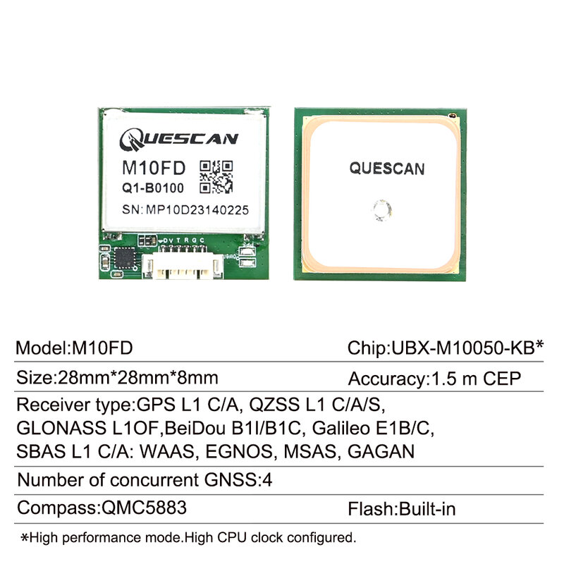 Quescan 28mm*28mm M10FD 10Hz GPS Compass Module RC FPV Drone M10 GNSS Receiver for Ardupilot INAV Betaflight GPS GLO GAL BDS