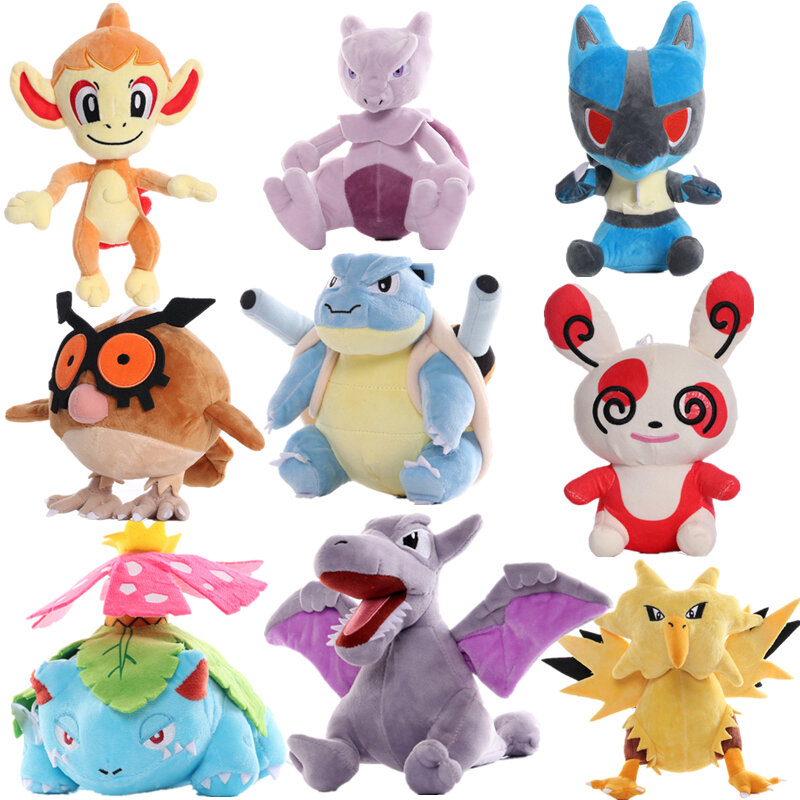 Anime Figure Plush Toy para Crianças, Boneca De Pelúcia, Charizard, Mewtwo, Eevee, Mew, Lucario, Gengar, Presente De Natal, 15-35cm