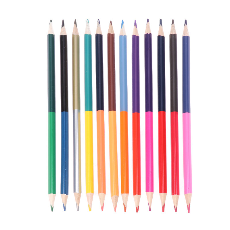 12Pcs Rainbow Pencil Two-color Core Pencil Stationery Graffiti Drawing Painting Tool Office School Art Painting Supplies