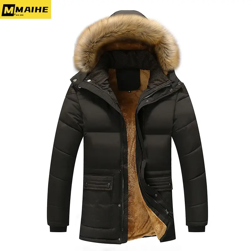 2023 Outdoor Men's Winter Warm Parka Thickened Wool Detachable Hooded Jacket Men's Punk Style Mao Neck Windproof Padded Coat