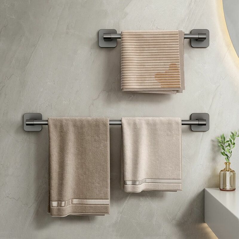 Soporte de toalla de aleación de aluminio sin perforación, organizadores de baño, barra de toalla autoadhesiva, estantes de baño, estante de almacenamiento de cocina