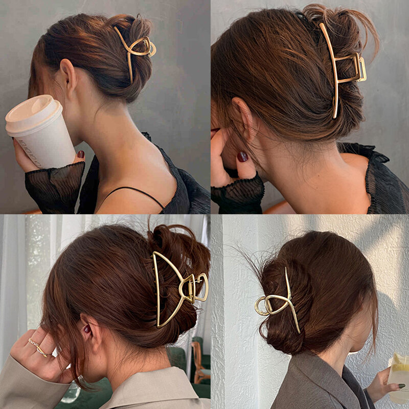 2022 mulheres elegantes grampos de cabelo ouro prata metal oco geométrico garra do cabelo do vintage caranguejo grampos de cabelo para meninas acessórios de cabelo
