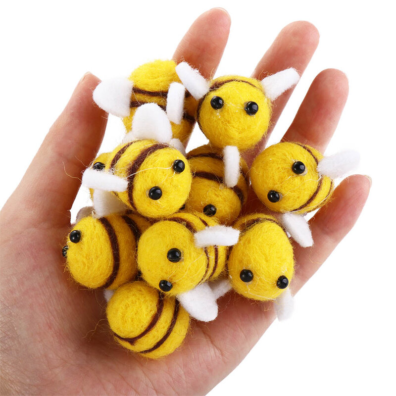 Piezas de fieltro de lana Kawaii, abeja de peluche de animales, muñeca de fieltro de lana DIY, bolsa colgante, abeja en miniatura, 10 Uds.