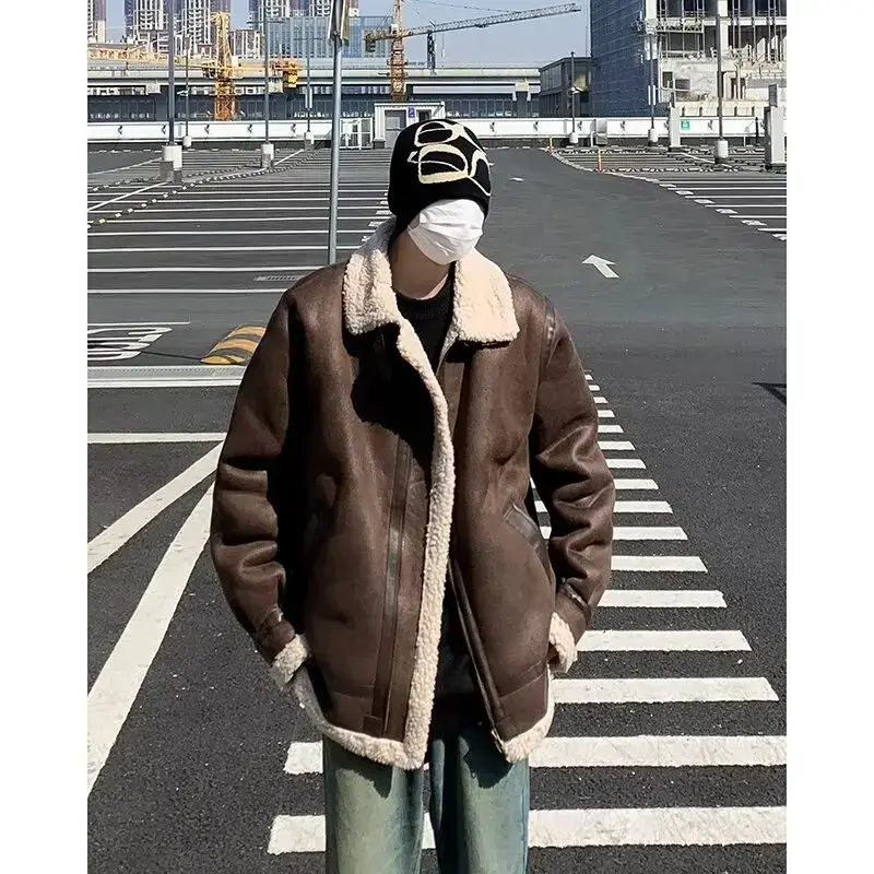 Mantel jaket katun tebal pria, jaket katun tebal musim dingin merek trendi Korea 2023