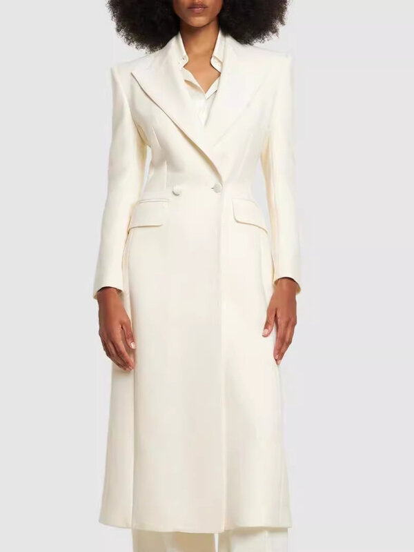 JNMC Temperament Office Lady White Mid-length Blazer Coat For Women 2024 Spring Autumn New Long Sleeve Versatile Female Clothing