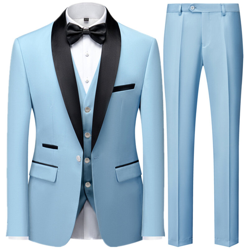 Traje de cuello de bloque de Color para hombre, chaqueta y pantalones, chaleco informal de negocios para boda, conjunto de 3 piezas