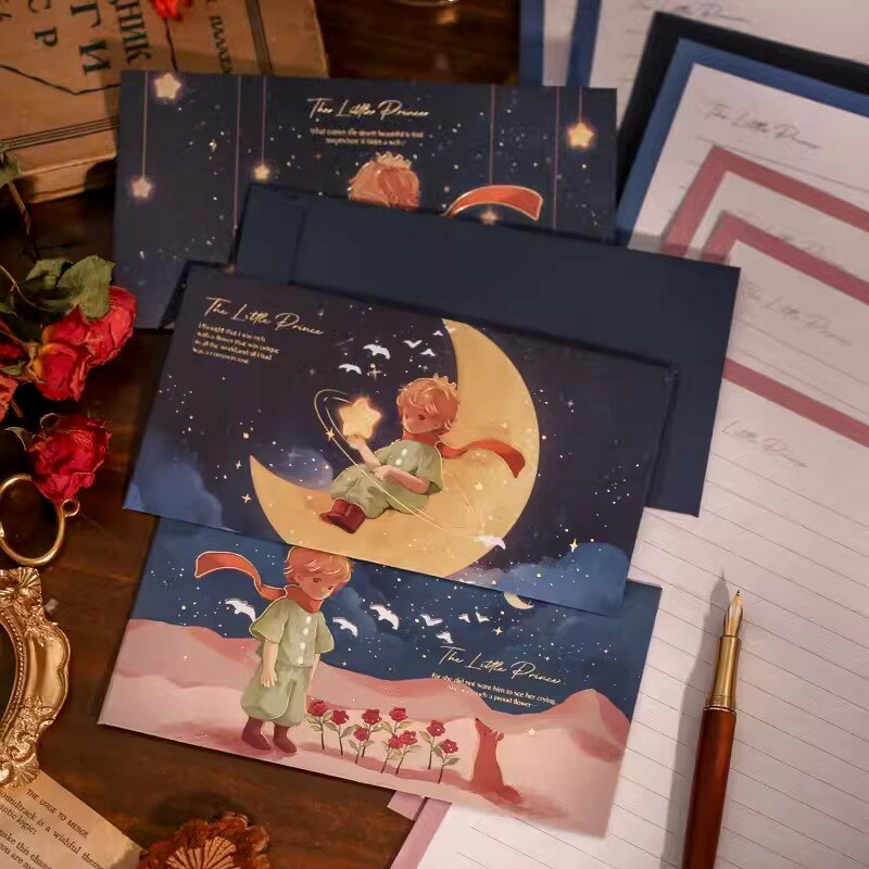 ظرف الأمير الصغير تحت عنوان ، ورقة رسالة ، 8 أنماط مطبوعة رائعة ، هدية رومانسية أنيقة للأطفال والأصدقاء